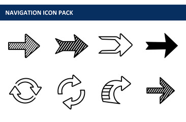 Collection of various directional arrows in a flat design style. Simple graphic elements for navigation or guidance.