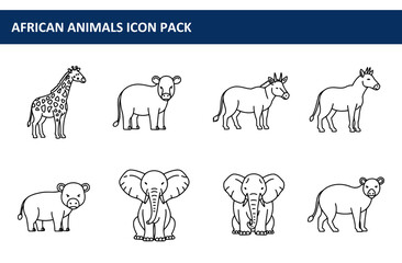 African animal icons in simple line art style. Side profile views of various animals against a plain white background.