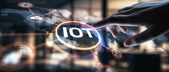 IoT Internet of Things Connecting Devices and Enabling Smart Solutions, projection on a virtual screen, Business and Technology Concept. © WrightStudio