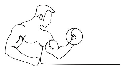 continuous line art of a man doing fitness exercise. vector illustration of a man lifting weights or dumbbells