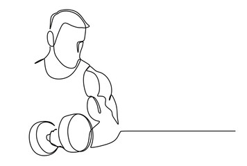 Fototapeta premium continuous line art of a man doing fitness exercise. vector illustration of a man lifting weights or dumbbells