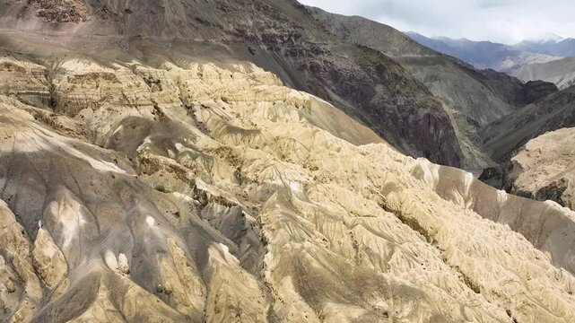 Aerial view of Lamayuru moonland landscape, India.