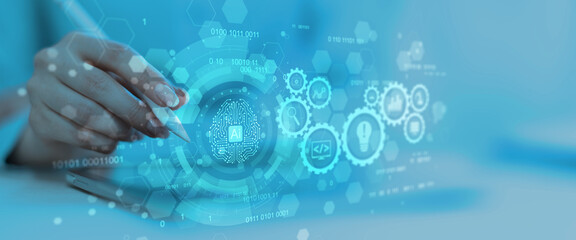 Artificial Intelligence and Automation Workflow System Illustrated on a Digital Tablet Interface.