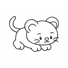 Outline a cute cartoon kitten with big eyes whiskers a curled tail on animal feline