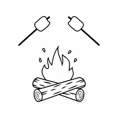 Campfire with flames logs marshmallows drops for kids coloring page wood