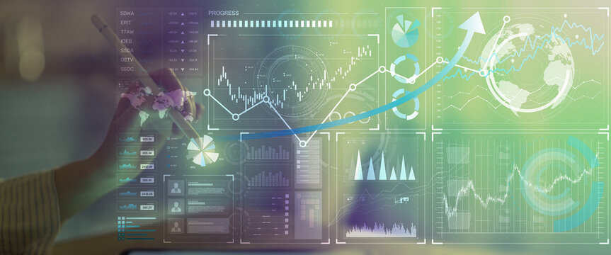 Interactive Global Financial Data Analysis Interface with Graph Trends on Touchscreen.