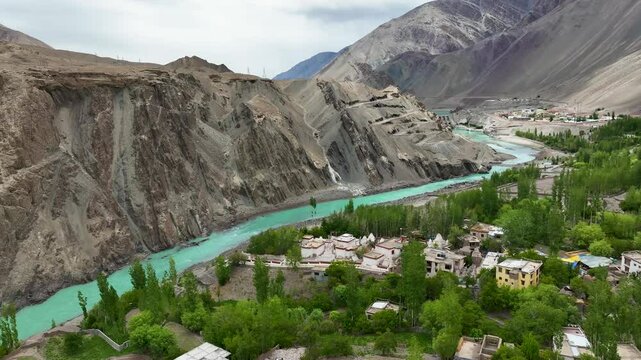 Aerial view of the Indus river valley, India.