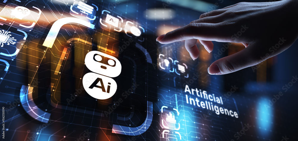 Poster ai artificial intelligence, machine learning, big data analysis and automation technology in busines