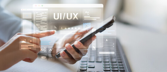UI UX Design and User Interface Development Displayed on a Virtual Workspace.