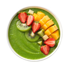 A smoothie bowl topped with tropical fruit. isolated on a transparent background