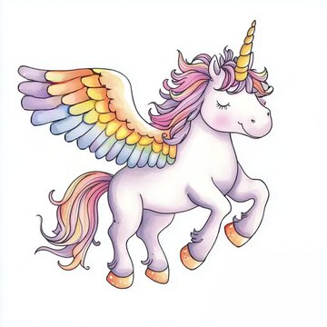 Fliegendes Einhorn mit Regenbogenfl&uuml;geln