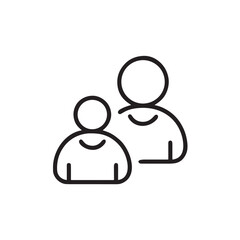 A simple line drawing depicting two figures one slightly behind the other in white space