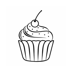 Cupcake with cherry on top on for coloring page dessert sweet