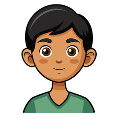 Obraz premium Latino boy, neutral expression, calm child, boy portrait, Hispanic child, cartoon boy, boy face, child character, white background, flat design, boy avatar, boy clipart, child vector, kids illustratio