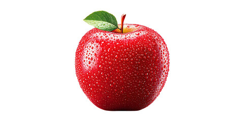Bright red apple with dew drops on the skin, symbolizing freshness and health in a vivid close-up shot.