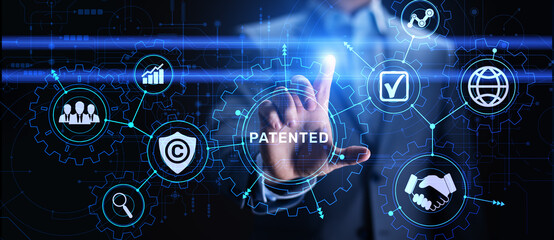 Patented Patent Copyright Law Business technology concept.