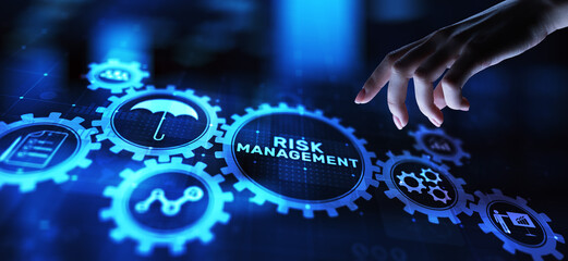 Risk management forecasting evaluation financial business concept on virtual screen.