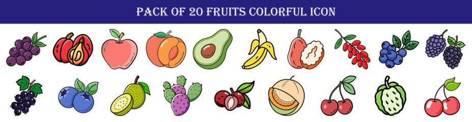Cartoon illustration showcasing a diverse variety of colorful and appealing fruits