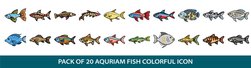 Cartoon aquarium fish collection with various shapes and colors in vector format