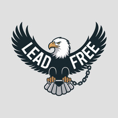 Symbolic Eagle Illustration with Lead Free Text and Broken Chains Representing Freedom and Environmental Consciousness Set Against a Neutral Background for Impactful Visual Communication illustration