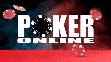 Online Poker screen design. Chips flying on colorful background