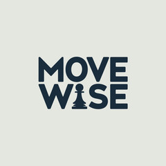 Minimalist Logo Design Featuring Move Wise with a Chess Pawn Emphasizing Strategy and Intelligence Set Against a Clean Light Background Creating a Modern and Professional