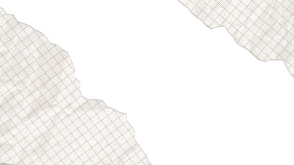 White torn checkered paper rip pieces of sheet edge, frame made of note scrap or notebook pages. Realistic blank gridded paper sheet border. Vector