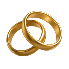 Two intertwined polished gold wedding rings symbolizing love and commitment isolated on transparent background