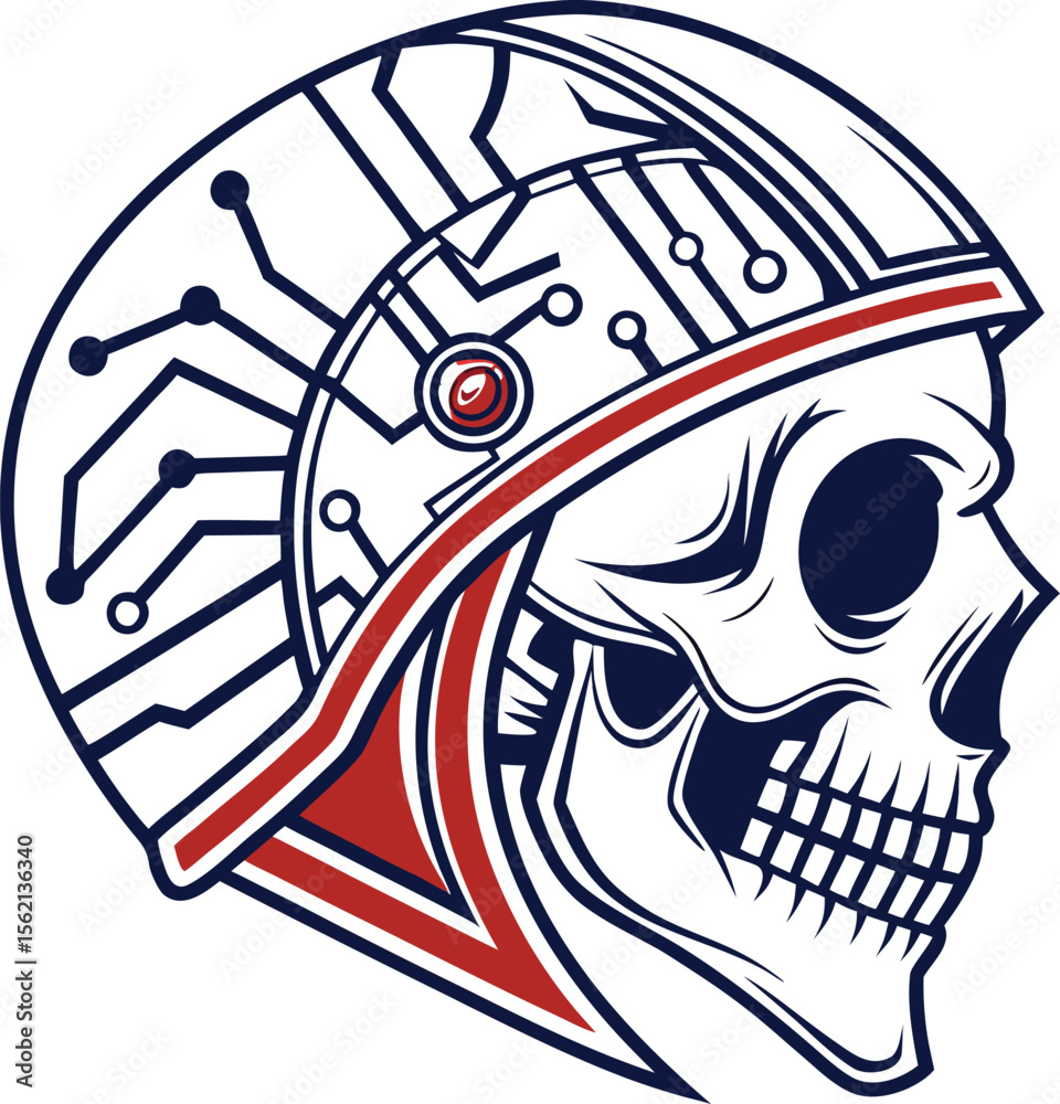 Poster creative hacker emblem featuring a skull integrated with intricate circuit board patterns and digita
