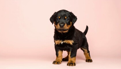 Obraz premium Adorable Beauce Sheepdog Puppy on Pastel Background, Generated image