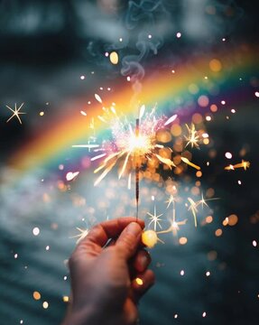 Regenbogenfunkeln: Eine Wunderkerze erhellt den Horizont