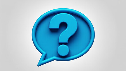 Bright blue 3d question mark inside a speech bubble icon