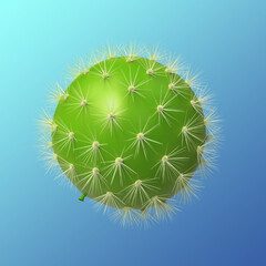 Green balloon covered with cactus prickles on blue gradient background