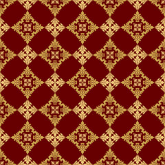 Seamless golden damask and floral pattern for vintage textile and wallpaper design