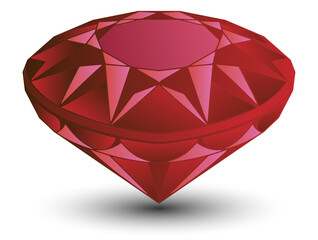 Hand drawn ruby. Faceted red diamond on white background. Vector illustration