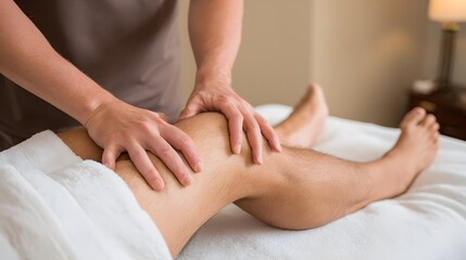 Fototapeta premium Knees receiving hot compress massage