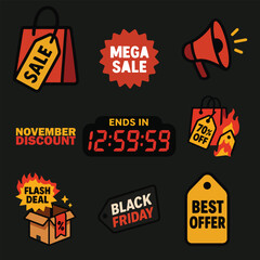 BLACK FRIDAY SOCIAL MEDIA POST WITH SET OF ELEMTNT FOR ADVERTISEMENT