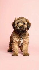 Adorable Cachorro de Briard sobre Fondo Rosado, Generated image