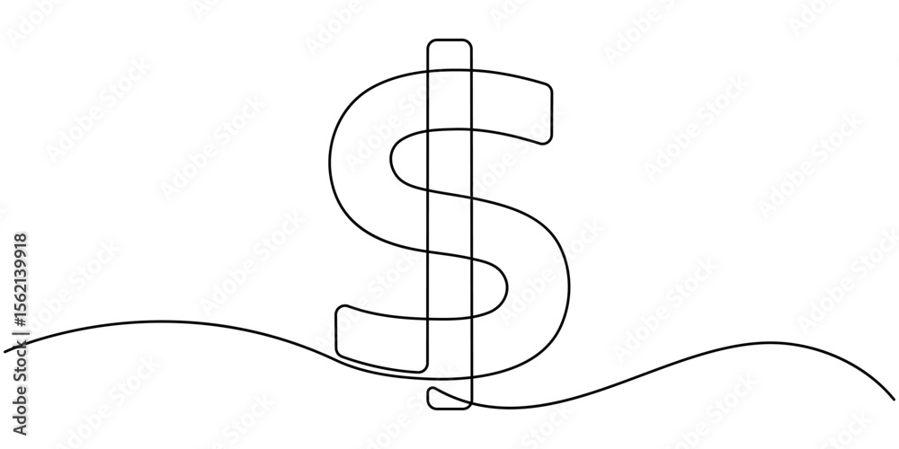 Fototapete Doller continuous one line drawing, Continuous Line Drawing of Money Icon. Hand Drawn Symbol Vector Illustration, Business Cycle Continuous Line Editable Icon, Saving Money Single Line Icon