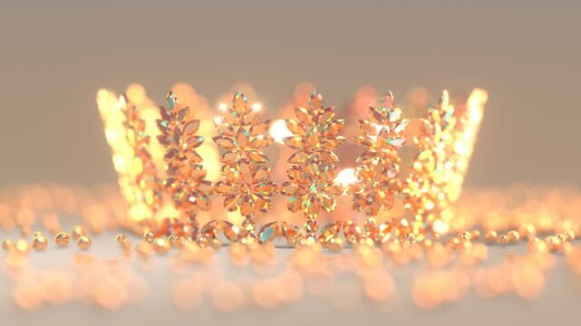 Shining brilliant crown turns around on light background looping 3D 4K animation