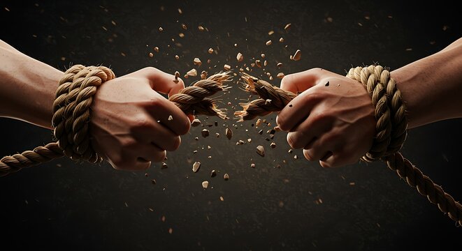 Breaking Free Powerful Image of Two Hands Severing a Rope