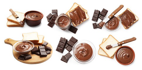 Sweet chocolate butter isolated on white, set