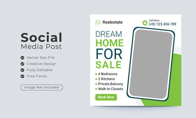 Real estate social media post square banner design template