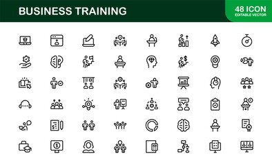 Business Training Line Icon Set – Modern, Minimal, Professional Outline Icons for Coaching, Workshop, Mentorship, Development, and Corporate Skills