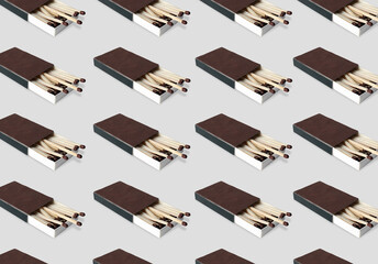Cardboard box with matches on light grey background, pattern design