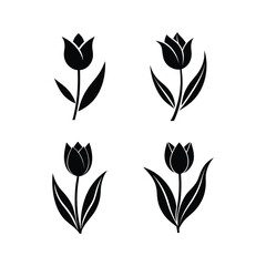 Set of stylish tulip flower silhouette vector art illustration