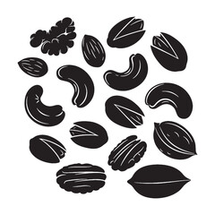 Crunchy delights in silhouette – Nuts silhouette shaped into bold Nuts vector – Nuts illustration

