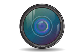 Front view of photo camera lens isolated on white background. Vector illustration
