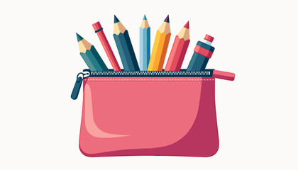 Fototapeta premium Colorful pencil pouch overflowing with vibrant stationery items, creativity