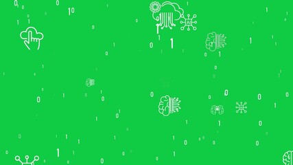 artificial intelligence icons technology computer science on green screen animation, chroma key ai futuristic isolated social media motion design element	 - Powered by Adobe